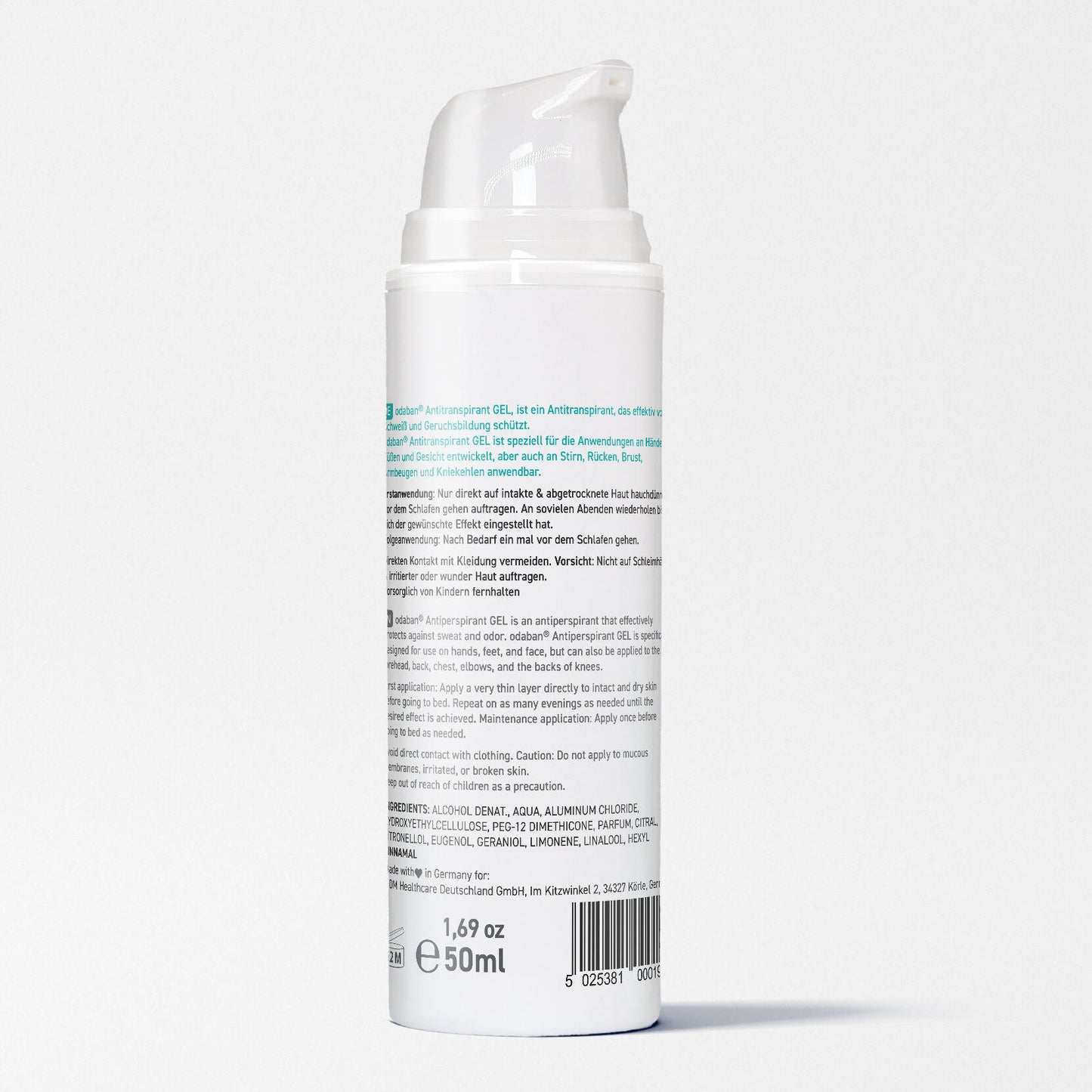 Antitranspirante Odaban Gel 50ml Unisex - Sudoración Excesiva en Manos, Pies y Rostro