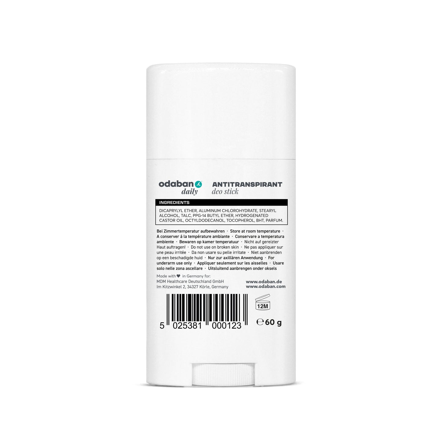 Antitranspirante Diario Odaban Barra 60g Unisex - Sudoración Excesiva Axilas / Desodorante